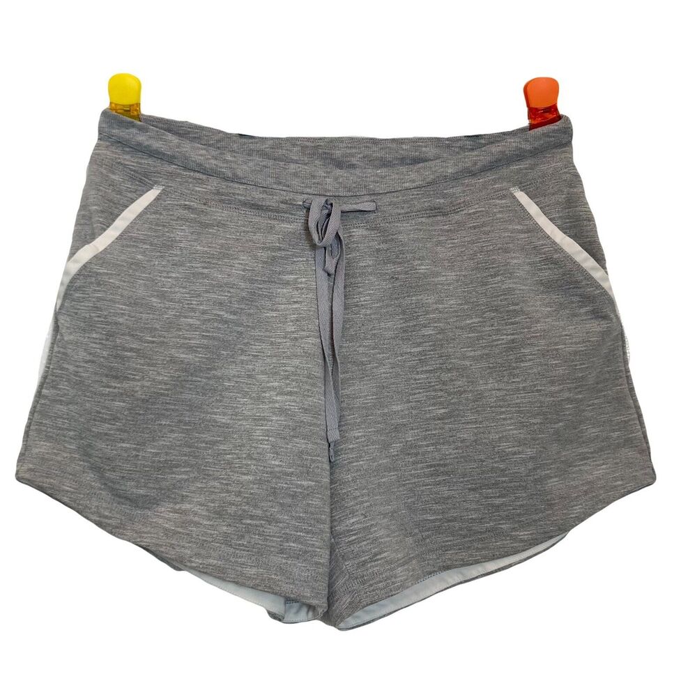 Drawstring Athletic Shorts Gray Women L 35x5 Pockets Relaxed Running